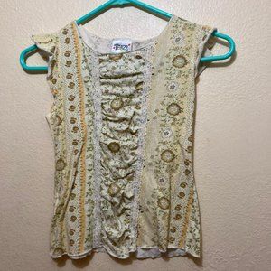 Y2K Vintage Teaze Brand Floral Flutter Sleeve Baby Doll Crop Top Shirt Size XXS